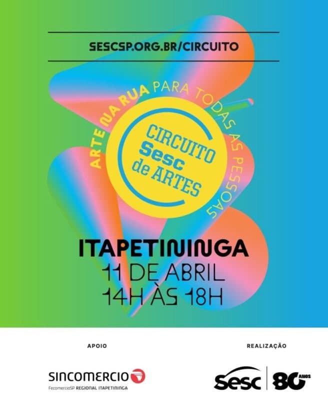 Circuito Sesc de Artes terá programação gratuita em Itapetininga no dia 11 de abril