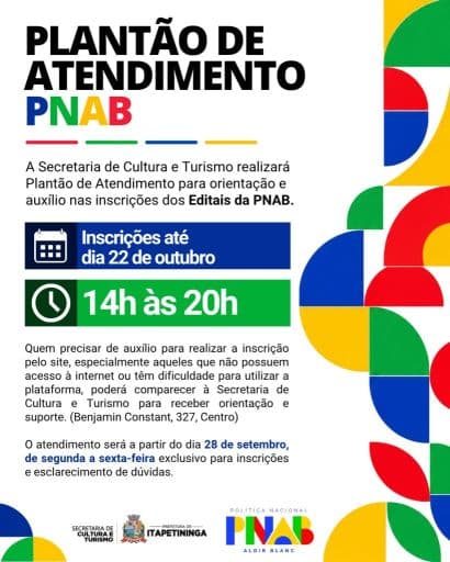 Itapetininga oferece plantão de atendimento para inscrições nos editais da PNAB até 22 de outubro